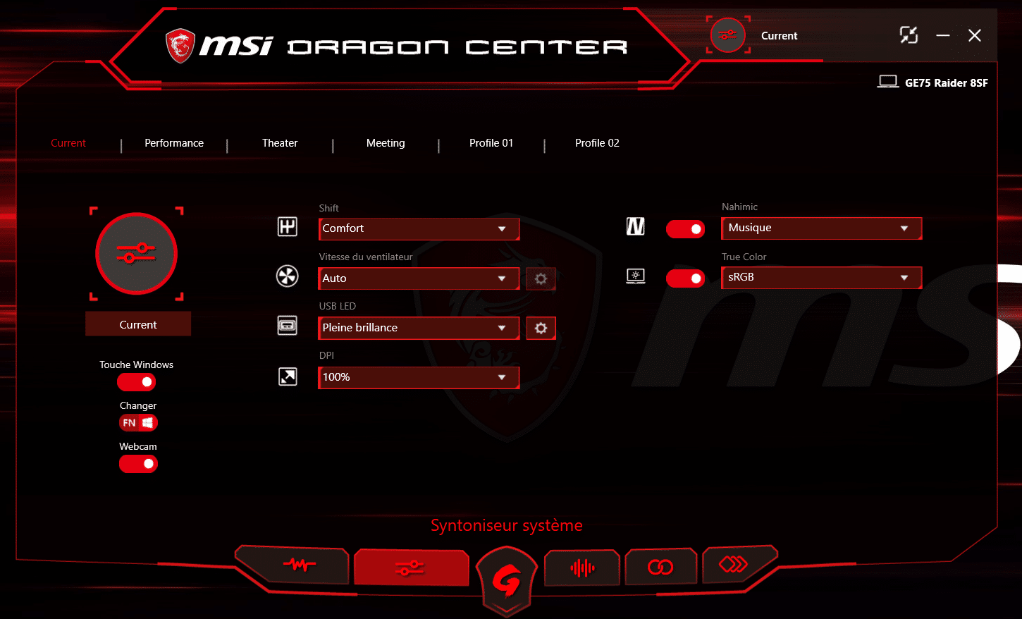 dragon center with exclusive gaming mode